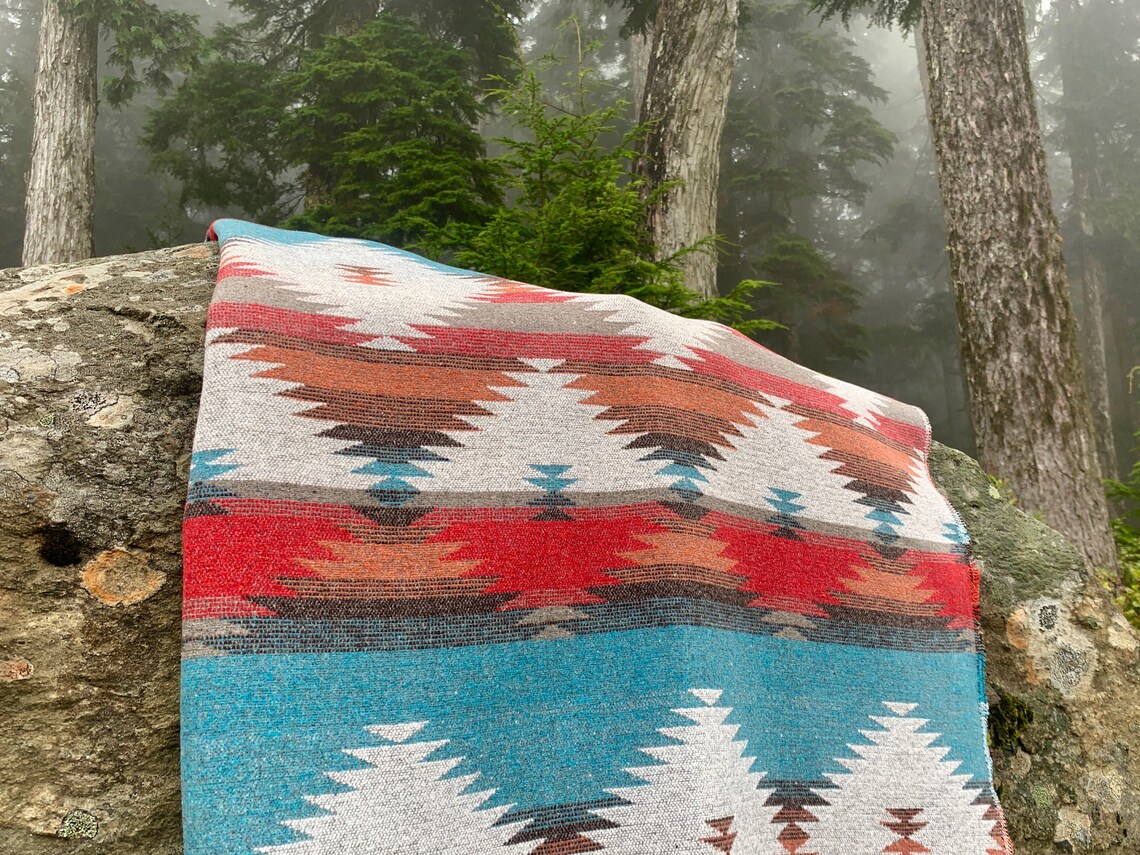 Large Aztec Blanket 80 X 60 Queen Size Wool Blend Etsy