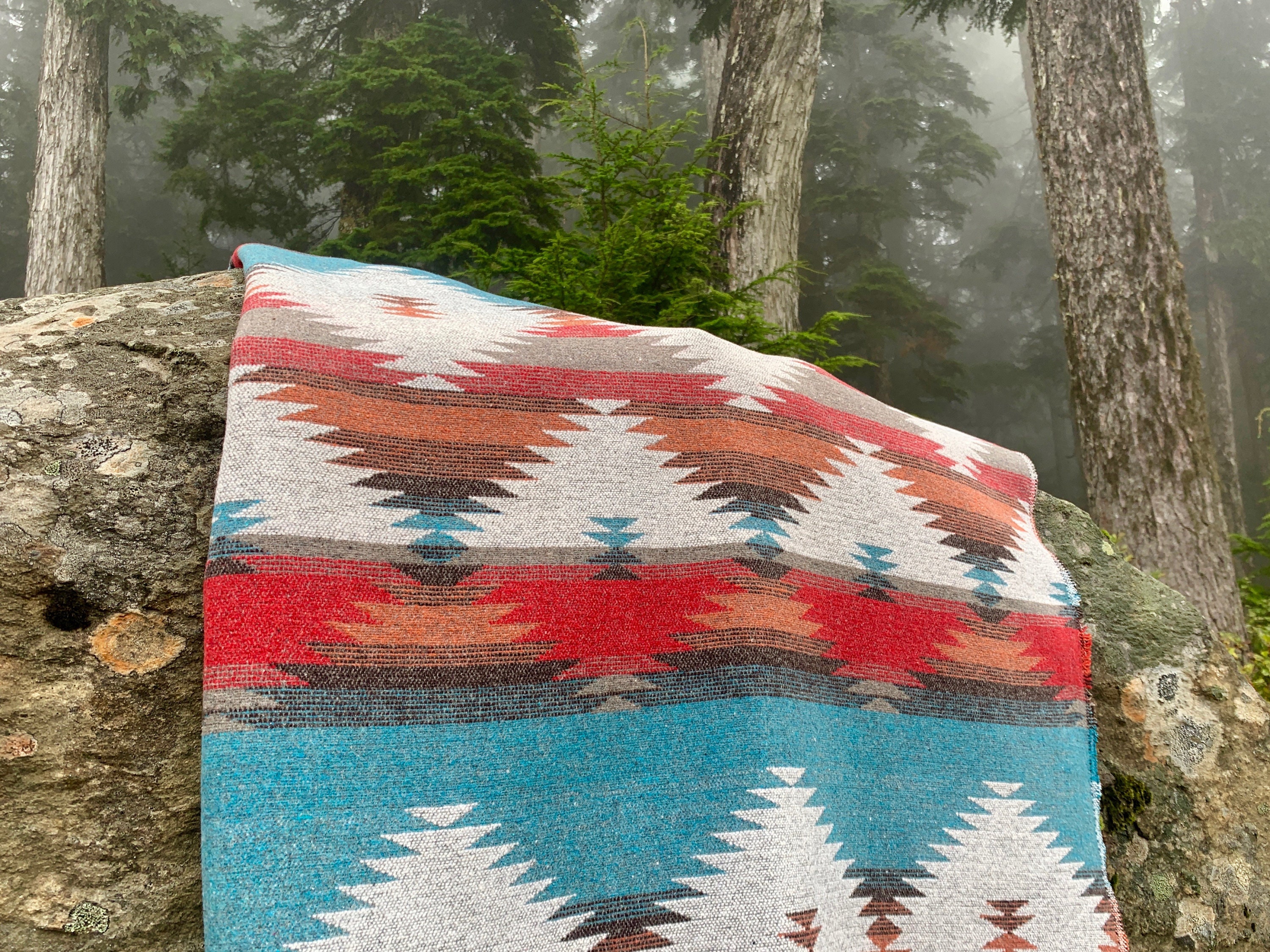 Large Aztec blanket 80 x 60 Queen size Wool blend Etsy
