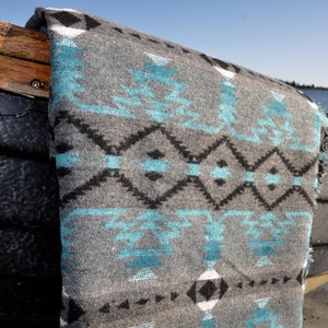 Grey Aztec Blanket / Throw  - 60 x 60" - Wool blend - Navajo - Southwestern - Bohemian style - Yoga - Camping - BEACH GROVE EDITION