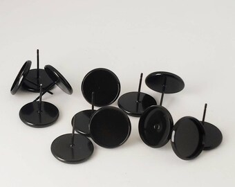 12mm Black Cabochon Earring Blank Bezel Trays - Black  Earring Back Plates - 10 pcs