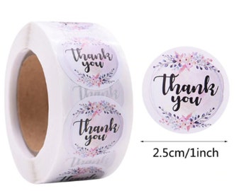Etichette adesivi grazie - Rosa floreale rotondo grazie etichetta etichette imballaggio 25mm