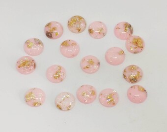 Rosa Oro Foiled Resin Cabochons - 12mm Rosa Glitter Cabochons - 10 pcs