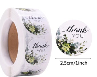 Adesivi di ringraziamento - Etichette rotonde floreali verdi - Etichette per imballaggio postale da 25 mm per piccole imprese