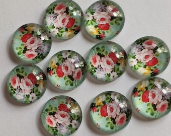 Cabochon di fiori vintage - Cabochon di foto di fiori da 12 mm - Cabochon di vetro floreale verde - Cabochon di rosa