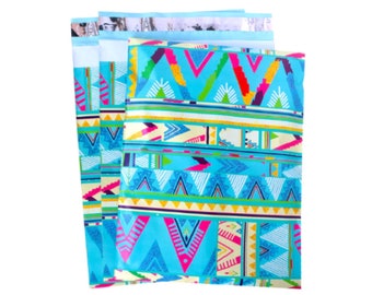 Blue Ethnic Designer Poly Mailers - 26x37 cm  - Poly Mailer Self Seal Plastic Packing Envelope Bags -  Geometric Design Mailing Bags