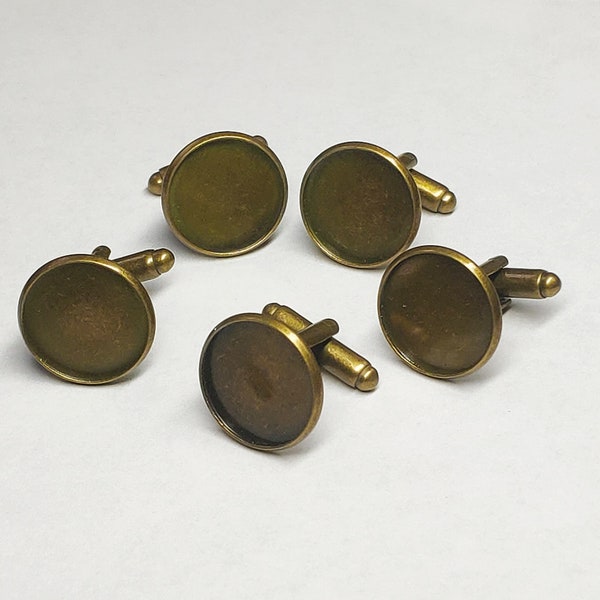 16mm Bronze Cufflinks Blanks for Cabochons - Bronze Cufflink Cabochon Settings