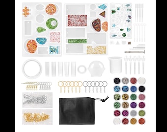 Kit di stampi in resina epossidica per principianti, kit iniziale per creazione di gioielli, stampi e accessori in silicone per resina epossidica, set in resina epossidica