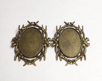 2 pcs Blancs de broche en bronze antique -18x25 mm Blancs de broche cabochon camée avec épingle