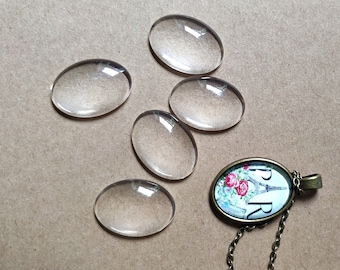 Packet 10 x Clear Glass Flat Back 18 x 25mm Oval 6.5mm Thick Cabochon Y02595