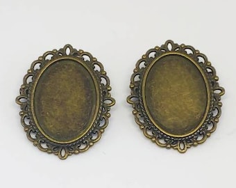 2 ébauches de broche en bronze pour sertissage cabochon 18 x 25 mm