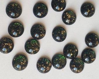 Cabochon scintillanti sventati in oro nero nero o giallo da 12 mm - Cabochon Galaxy Glitter da 10 pezzi