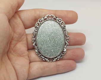 Antique Silver Coloured Cabochon Brooch Blank for 30x40mm Setting