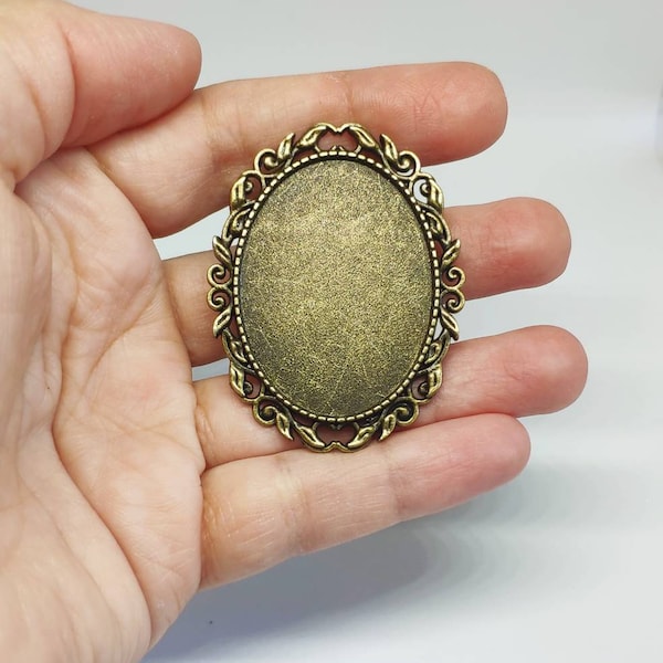 Antique Bronze Cabochon Brooch Blank for 30x40mm Setting