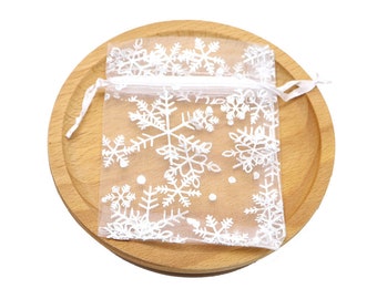 Small Snowflake Organza Bags, Silver Snowflake Christmas Gift Bags, Party Bags, 9x7 cm, Christmas Pouches, Party Bags