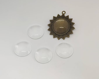 Cabochon en verre transparent de 25 mm - Cabochon transparent de 25 mm - Dôme en verre à dos plat pour pendentifs - 5 pcs