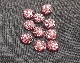 Holographic Pink Glitter Confetti Cabochons - 12mm Pink Glitter  Resin Cabochons - 10 pcs