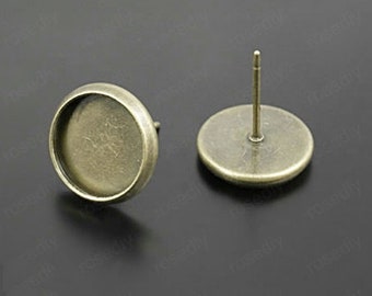 10 (5 paia) Impostazioni orecchini in bronzo con schienale in bronzo - Vassoio orecchini in bianco bronzo da 12 mm - Impostazioni cabochon orecchino da 12 mm