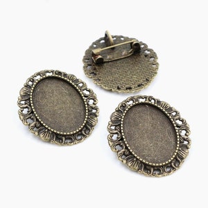 2 pcs Antique Bronze Brooch Blanks -18x25 mm Cameo Cabochon Brooch Blanks with Pin