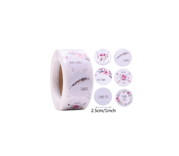 Mixed Floral Thank You Stickers Labels - Round Thank You Stickers  - Feather Wreath Flower Thank You Labels 25mm  Packaging Mailing Labels