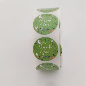 Green Thank You Stickers Labels - Round Spring Thank You Label 25mm Mailing Packaging Stickers
