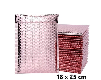 Rose Gold Bubble Mailers - Metallic Pink Bubble Envelopes - 18x25 cm
