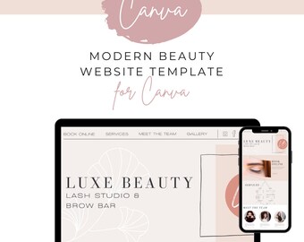 Canva Website Template for Eye Brow Studio, Lash Extension Studio, Beauty Salon, Hair Salon, Instant Download, Completely Customizable