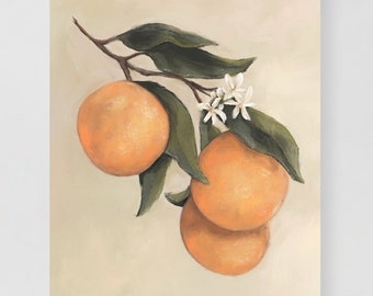Lámina artística botánica de azahar, póster de naturaleza muerta de cocina