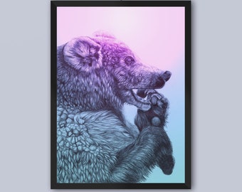 Bear Art Print | Ombre Wall Art | Affiche encadrée Bear Print Disponible en cadres noir et blanc