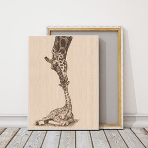 Vintage Style Giraffe Print-Sepia Giraffe wildlife print-Available in Poster, Giclee, Mounted and Canvas- Variation of sizes