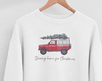 Landrover Weihnachtspullover - Handillustriertes festliches Sweatshirt