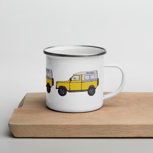 Yellow Land Rover Enamel Mug | Land Rover Gifts | Land Rover camping mug | Yellow Land Rover Defender
