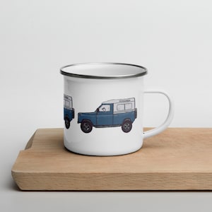 Land Rover Enamel Mug | Arler Blue Land Rover | Land Rover Gifts | Camping Mug with Land Rover Defender