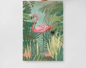Flamingo Dschungel Kunstdruck | Tropischer Vogel-Wand-Dekor