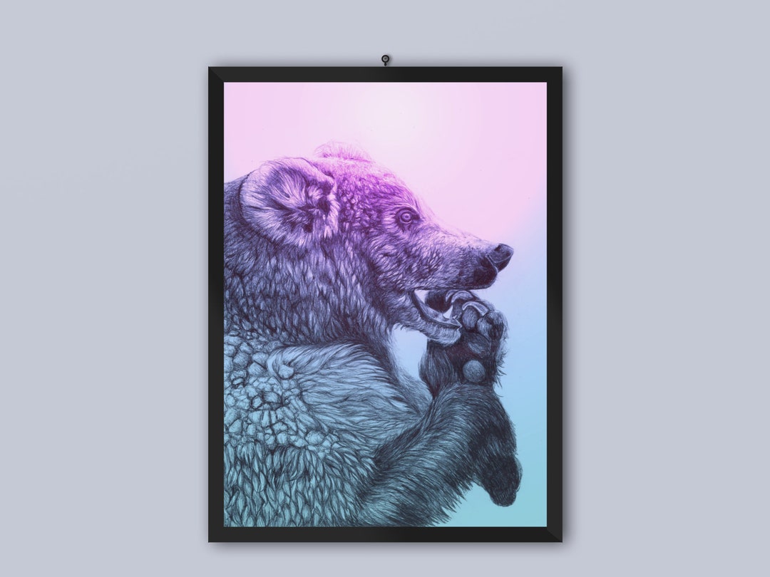 Bear Art Print Ombre Wall Art Bear Print Framed Poster Available in