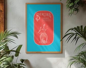 Portuguese Sardine Tin Art Print, Retro Food Poster