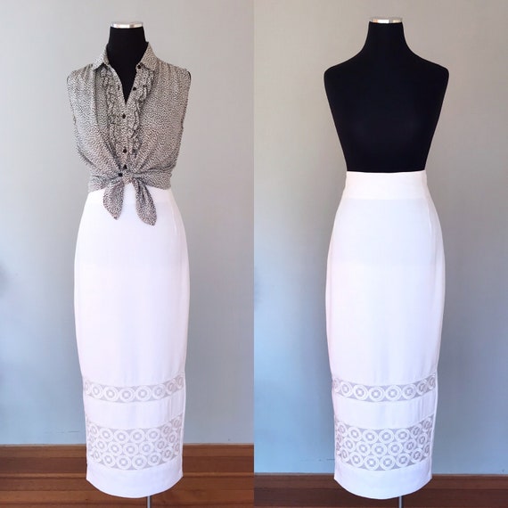 Vintage Skirt 80s Pencil Wiggle White