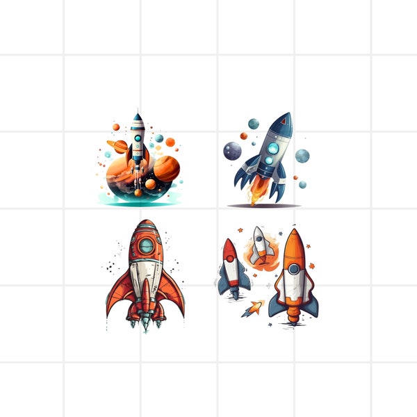 Ignite Imagination with our Rocket Ship Bundle: 4 High-Flying Designs to Download Instantly! PNG