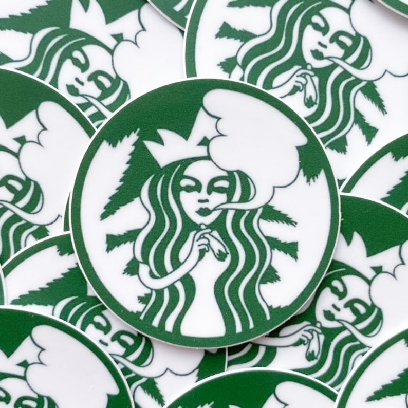Starbucks & Weed Vinyl Sticker | 2" x 2" | DISHWASHER SAFE | Weather Proof image 1