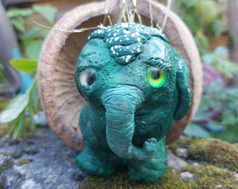 Green fantasy creature olly, clay creatures, collectible arttoy, Handmade, forest creature