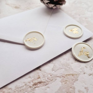 WHITE AND GOLD Foil Wax Seals self adhesive wax seals wedding wax seals foil wax seals pre made wax seals gold leaf wax seals image 4