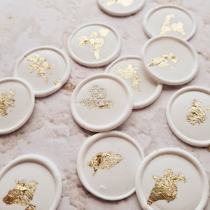WHITE AND GOLD Foil Wax Seals | self adhesive wax seals | wedding wax seals | foil wax seals | pre made wax seals | gold leaf wax seals