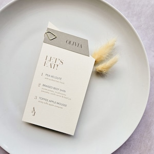 ASTRID WEDDING MENU | table setting | name card | wedding stationery | menu template | angular menu | personalised menus | sage green menu