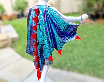 Iridescent blue-red spikes-Dragon/dinosaur Wings Cape-dress-up costume - pretend play-birthday gift- imaginary play, parties,