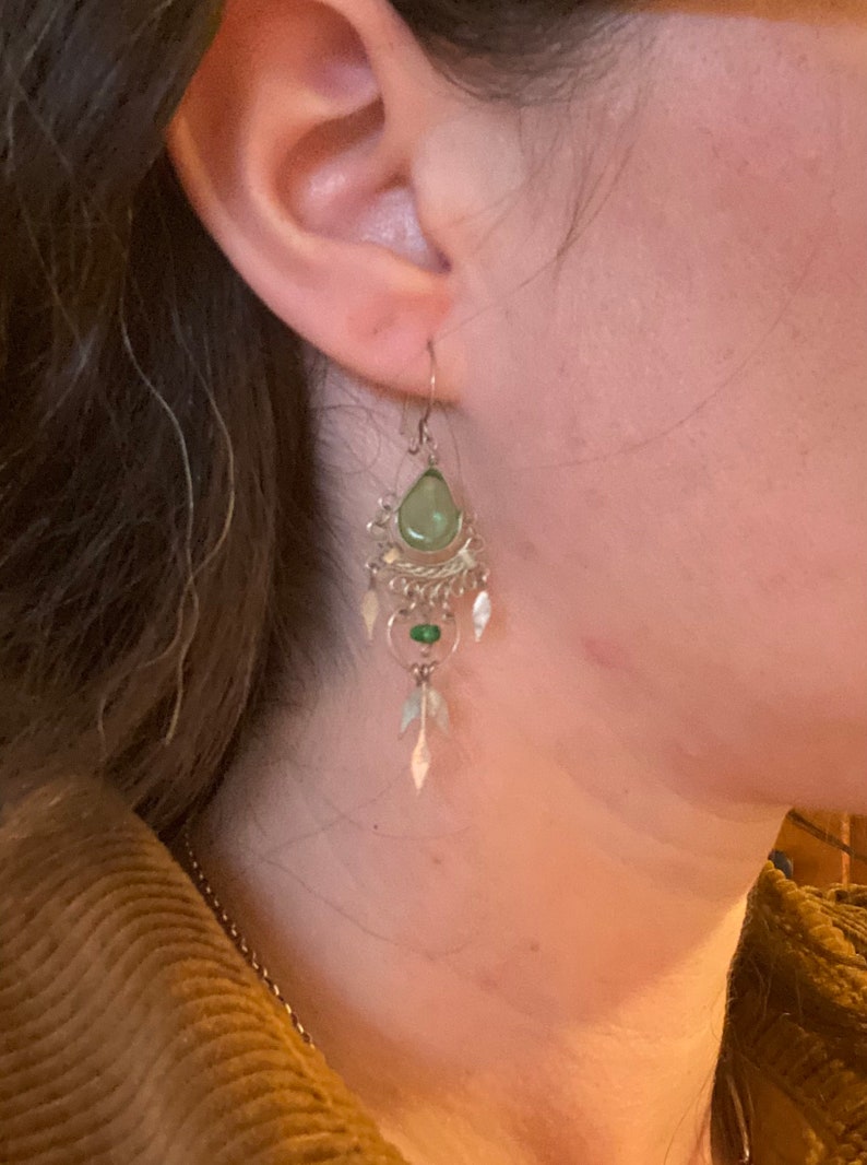Vintage green glass dangle earrings