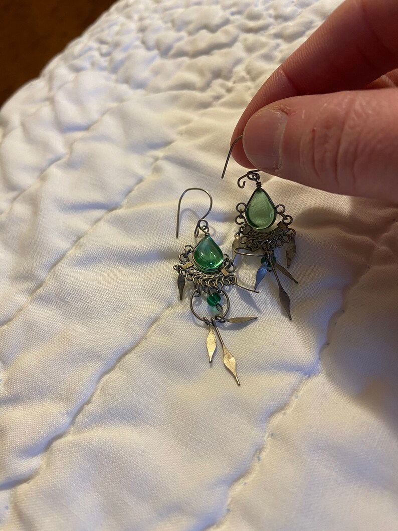 Vintage green glass dangle earrings