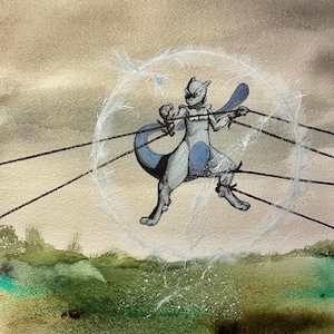 MewTwo Original 12X16 Watercolor