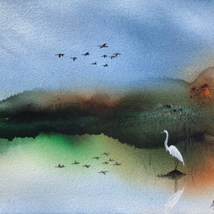 Birds and Wetland Original 12X16 Watercolor