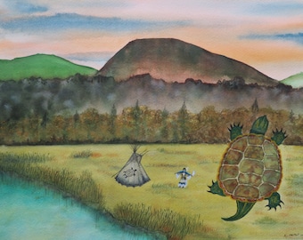 Original Native American Indian Watercolor of the Turtle