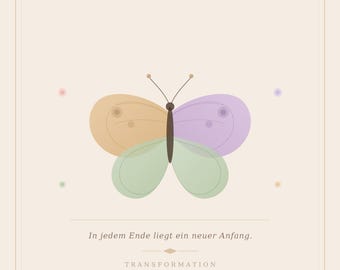 Schmetterling Poster Vintage · Botanischer Print Druckbar · Wandel und Wachstum · Butterfly Wall Art Pastell · Natur Wandbild