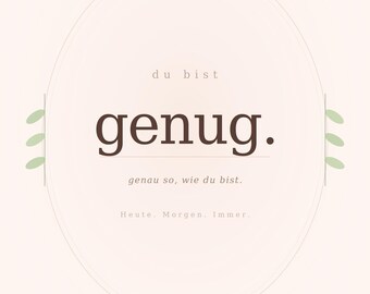 Du bist genug Poster · Affirmations Print Deutsch · Druckbares Wandbild · Selbstliebe Poster · Motivations Wall Art Pastell